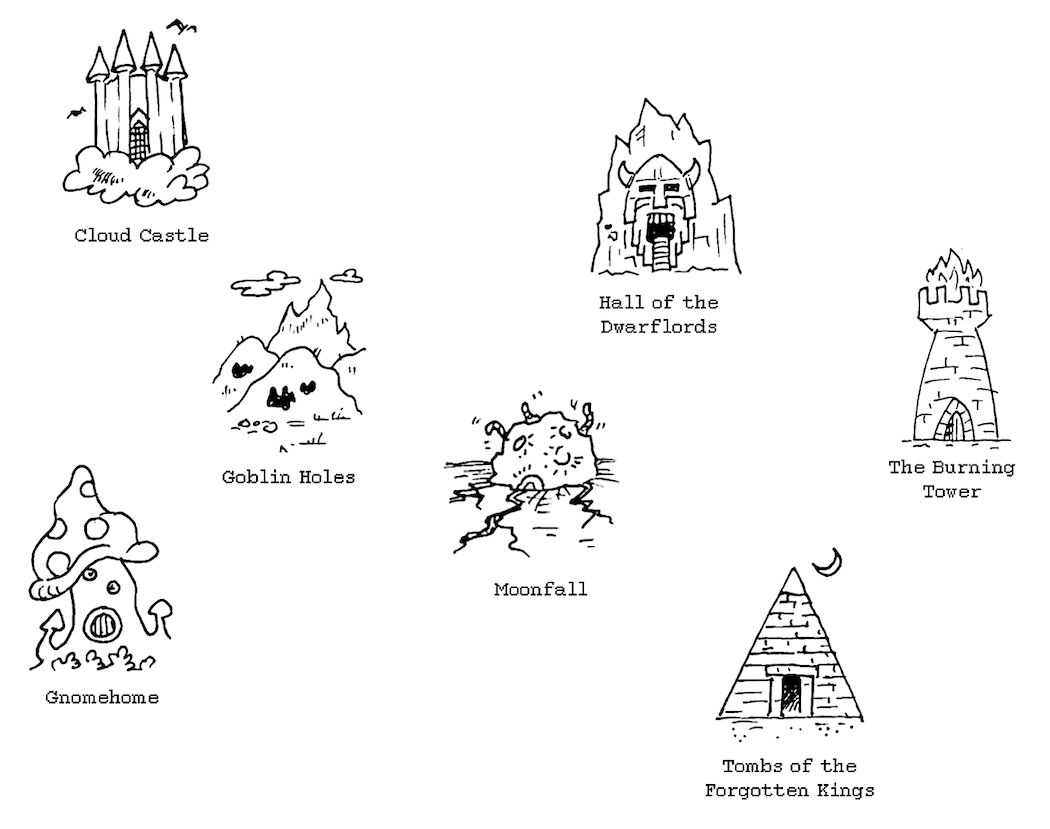 map showing dungeon entrances